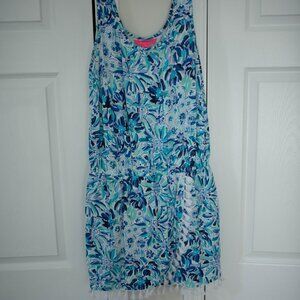 Lily Pulitzer Jarrett Romper Medium, Blue White Tassle, Shorts built in
